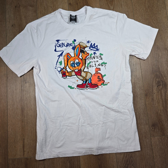 Vintage Money Over Feelings T-Shirt Men’s 2XL Fuzzy 3D Rabbit Graphic Y2K Rap T - Picture 1 of 7